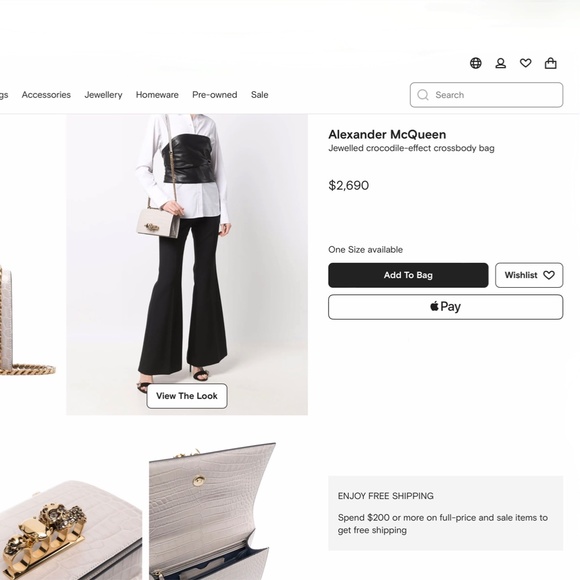 Alexander Mcqueen Ivory Grey Croc Embossed Shoulder Bag New With Tags - Picture 13 of 16